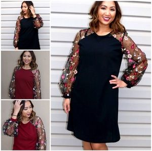 Embroidered Mesh Sleeve Dress